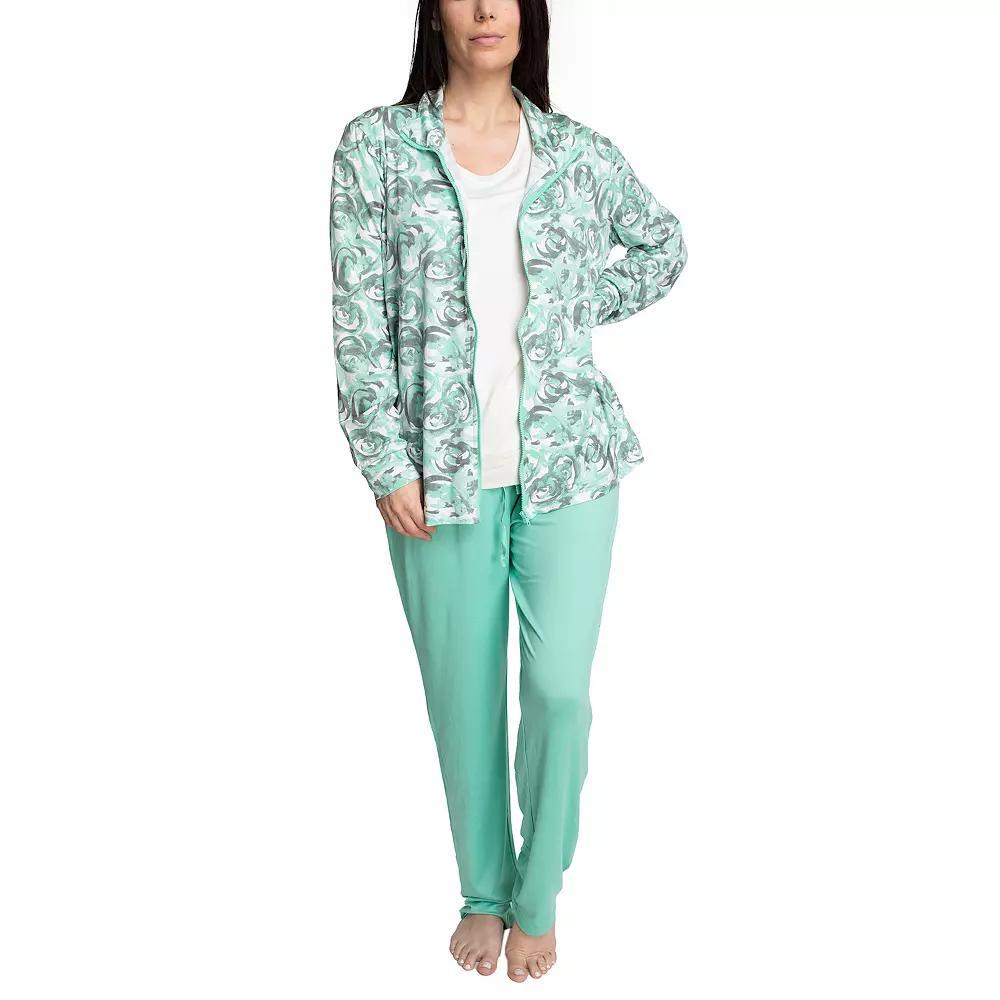Women's Hanes® Everyday Wear 3-Piece Long Sleeve Zip-Up Sweater, T-Shirt & Pants Set in Regular & Plus Size, Size: 1XL, Blue Product Image
