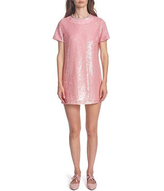 COREY LYNN CALTER Aida Sequin Mesh Round Neck Short Sleeve Dress Product Image