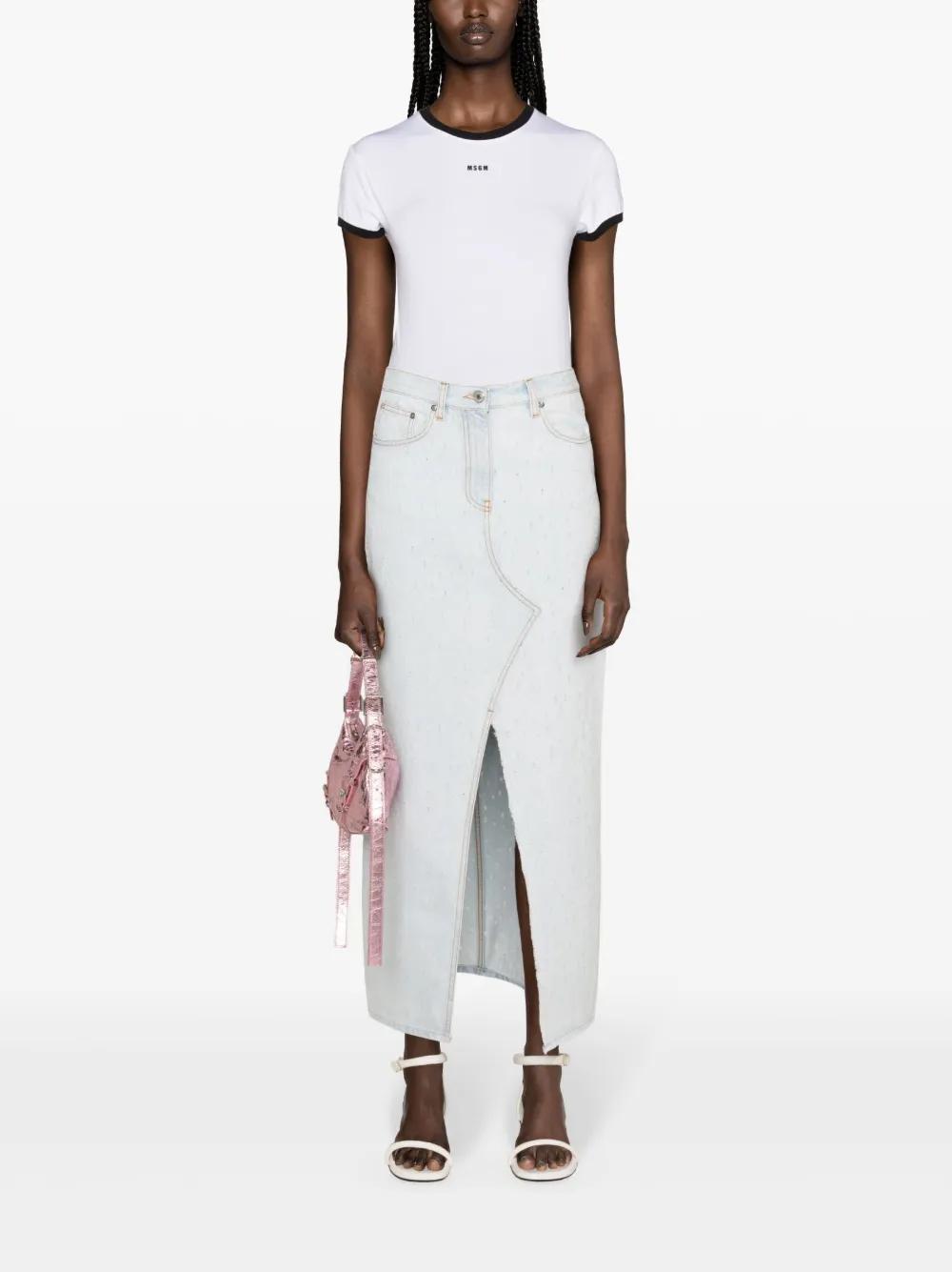 MSGM Distressed Maxi Skirt In 82 Light Blue Product Image