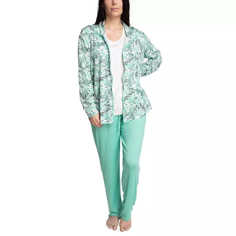 Women's Hanes® Everyday Wear 3-Piece Long Sleeve Zip-Up Sweater, T-Shirt & Pants Set in Regular & Plus Size, Size: 1XL, Blue Product Image