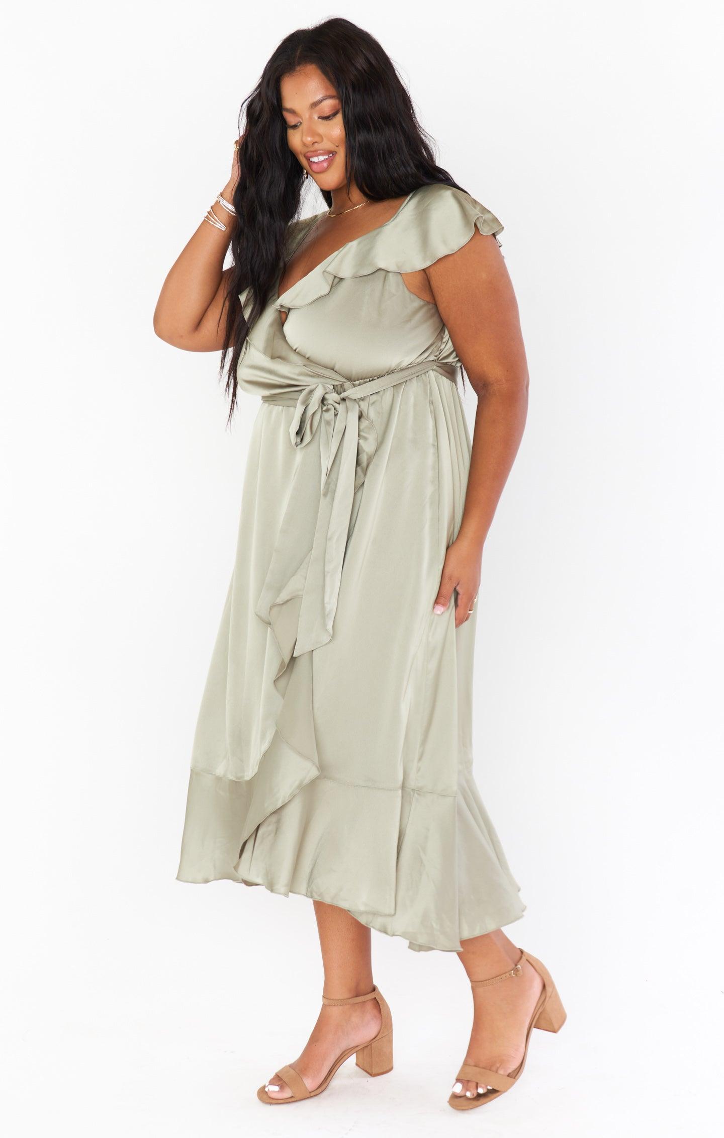 Samantha Ruffle Wrap Dress ~ Rose Gold Luxe Satin Product Image