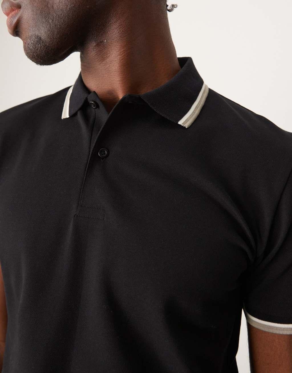 Selected Homme tipped polo shirt in black Product Image