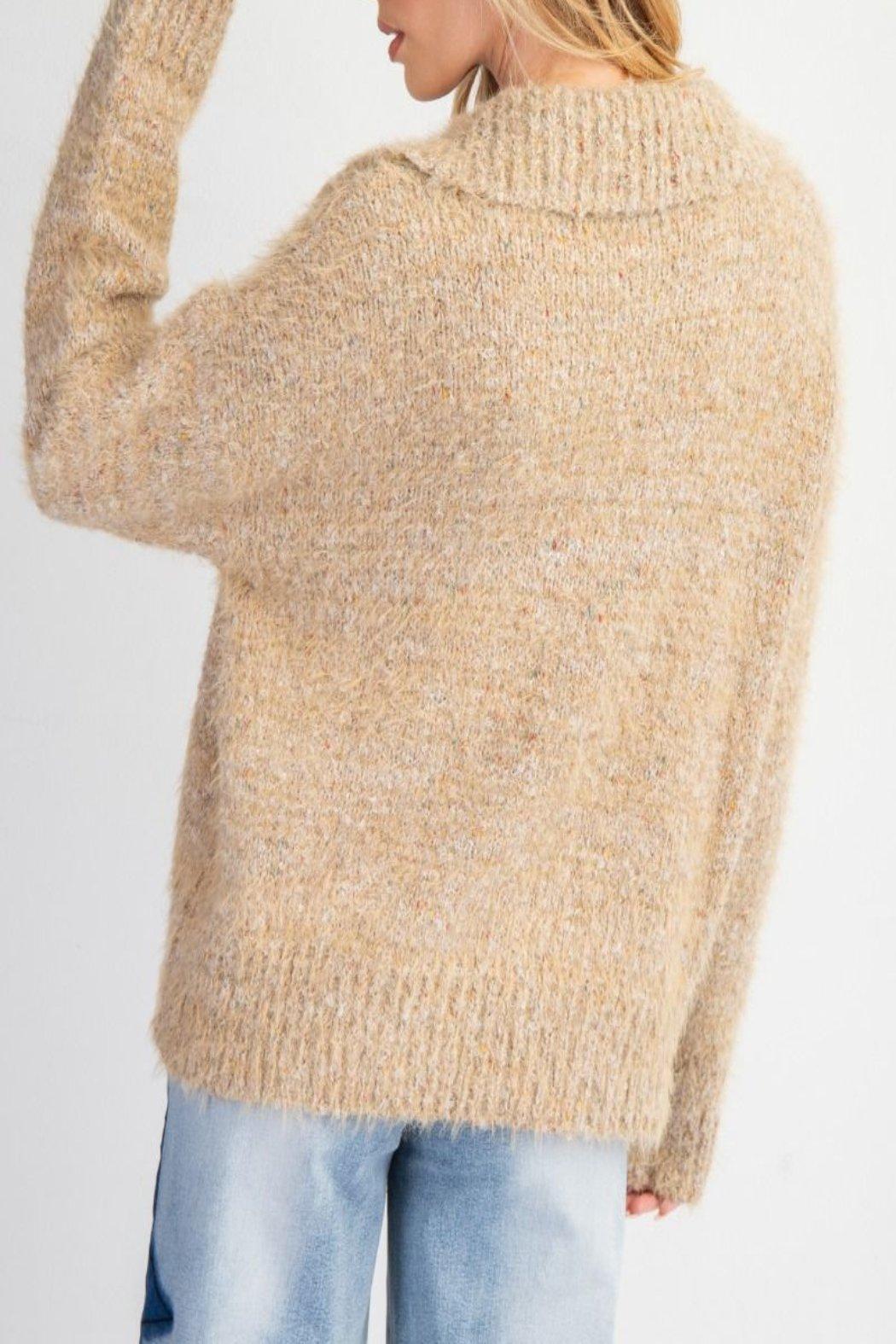 Multi Color Brushed Knit Henley Sweater Product Image