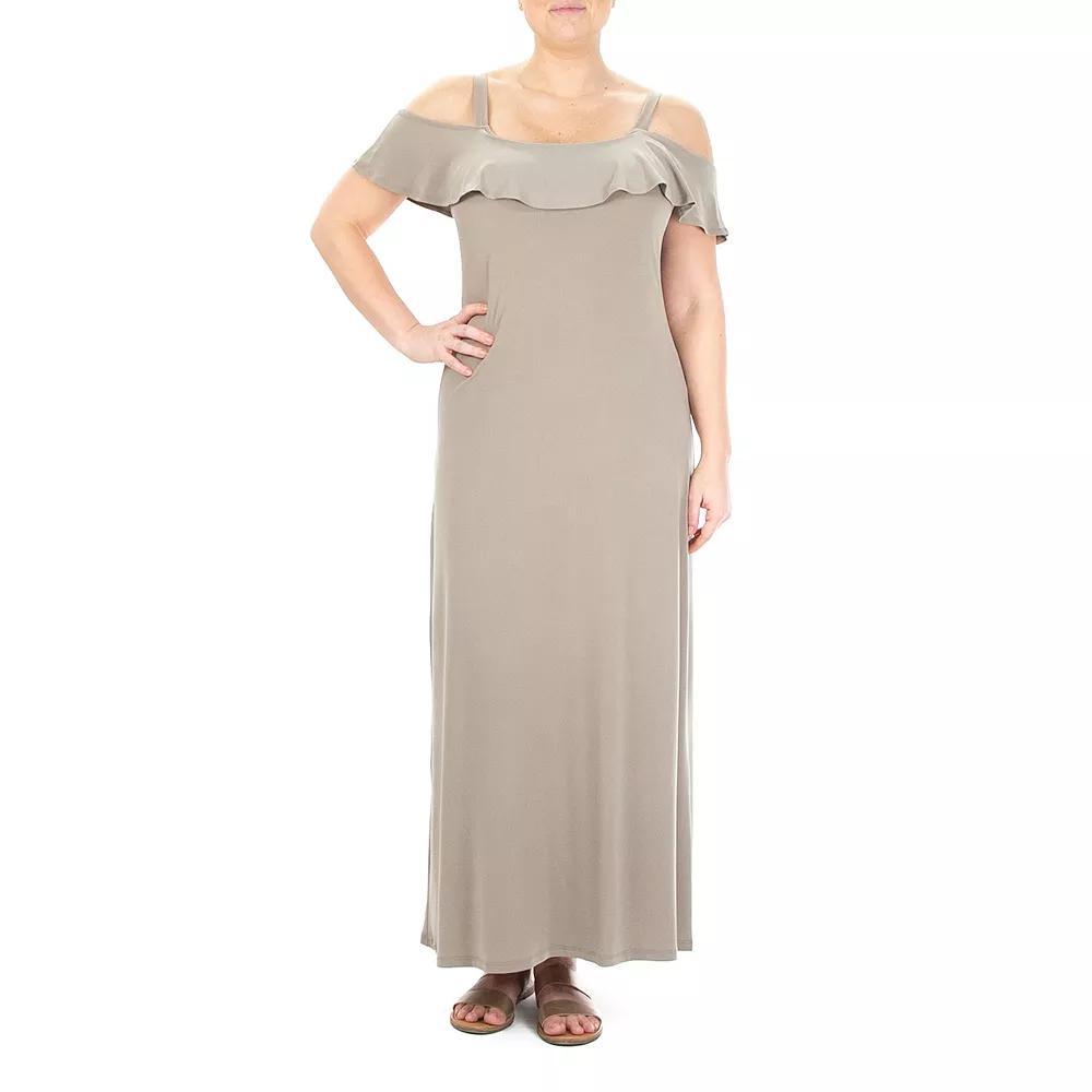 Women's Nina Leonard Print Cold-Shoulder Maxi Dress, Size: Large, Mink Product Image