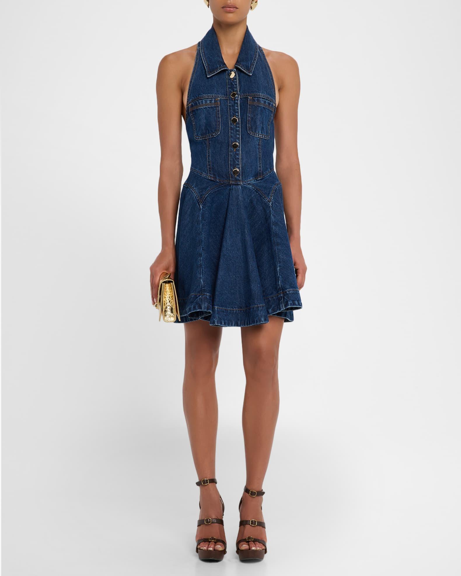 Denim Flared Mini Dress Product Image