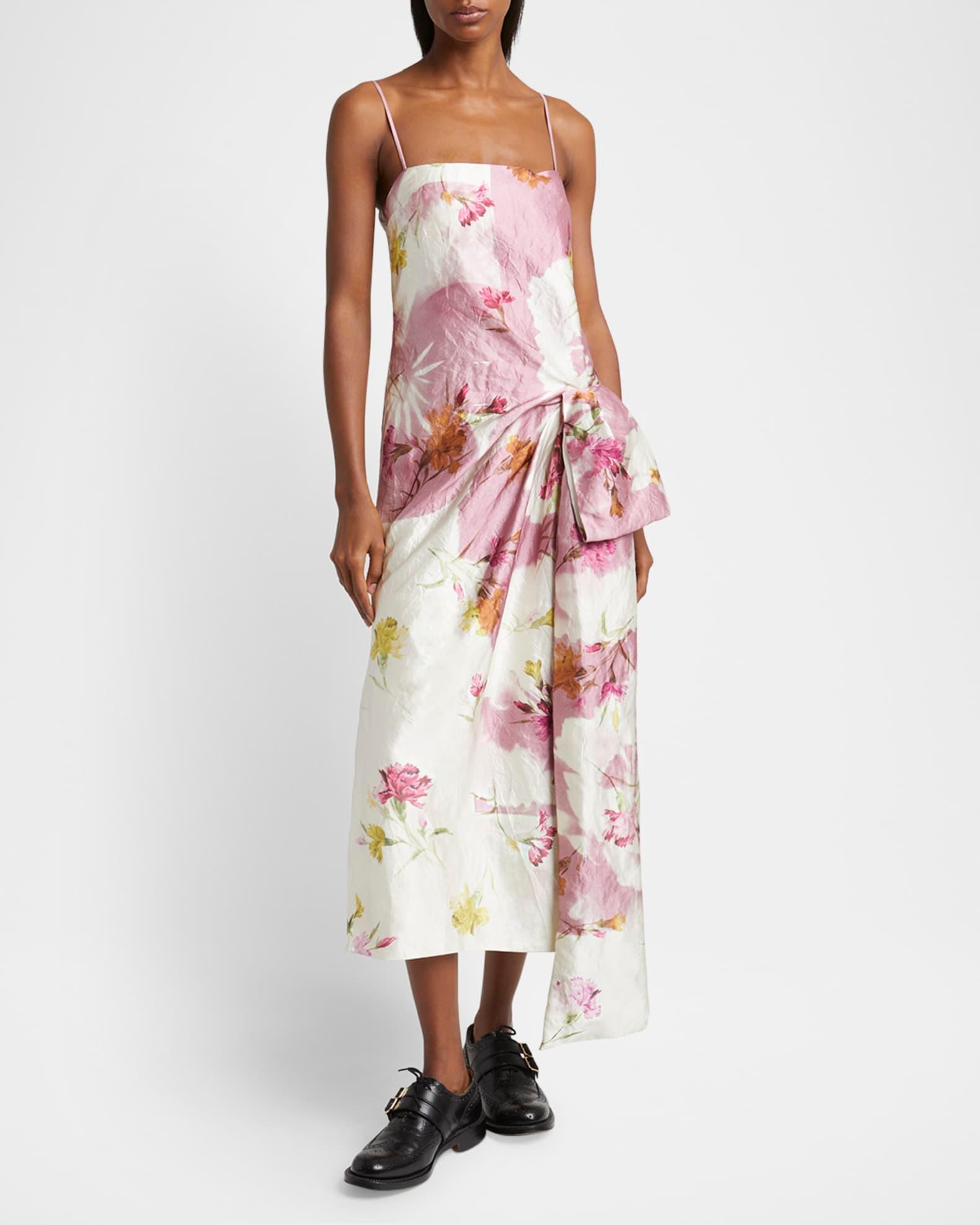 Floral Bow Draped Cocktail Dress Product Image