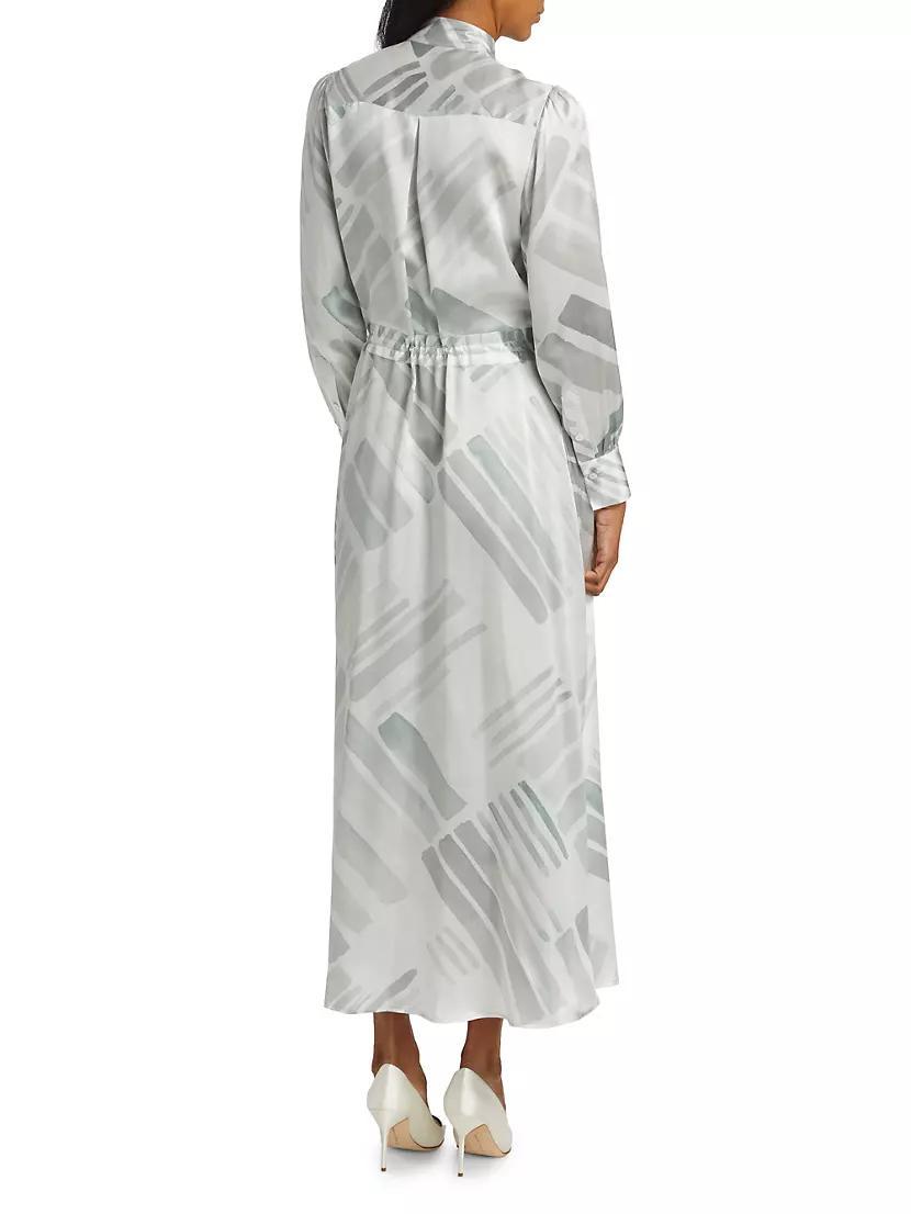 Abstract Silk Long-Sleeve Maxi Dress Product Image