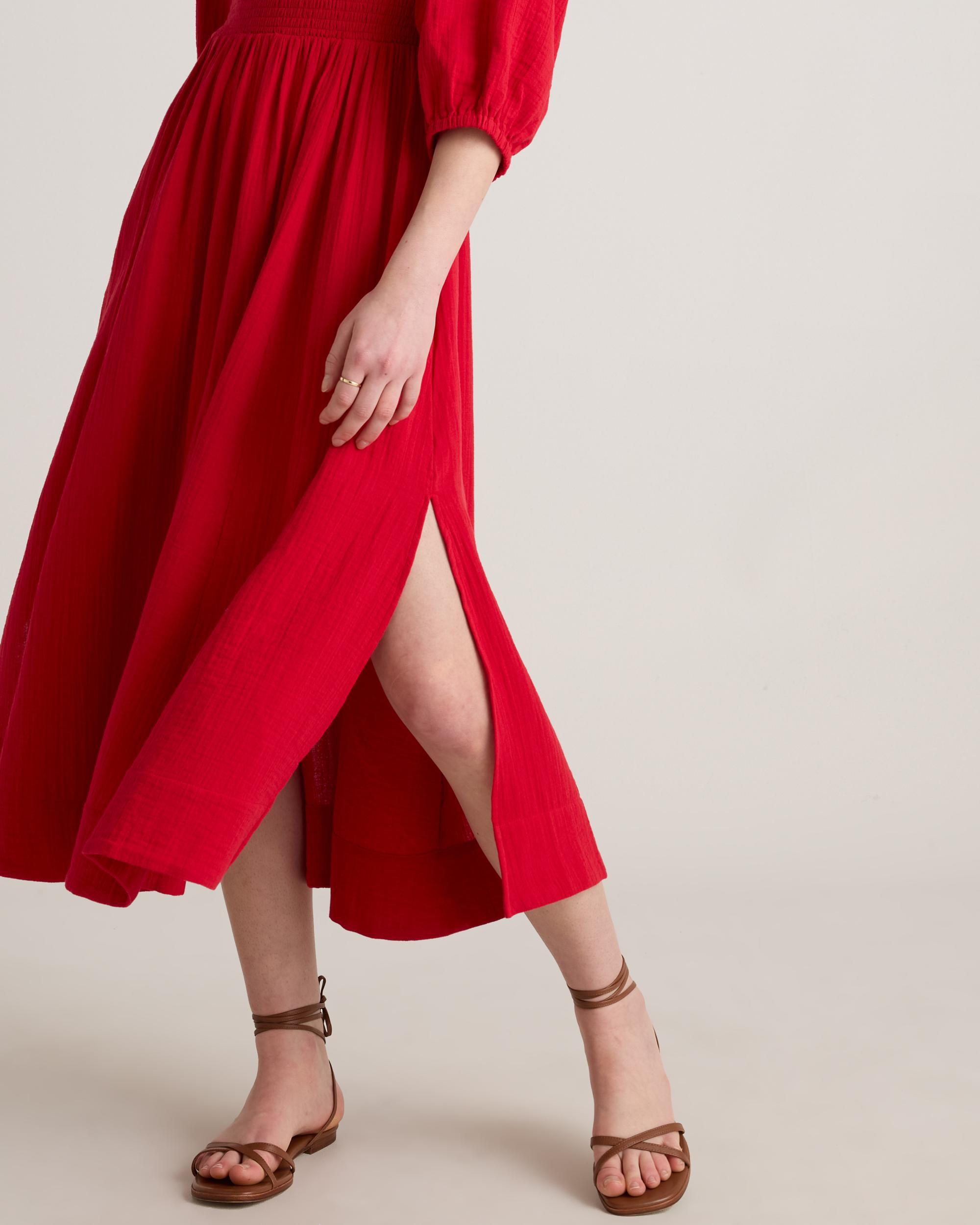 Quince | Women's Gauze Smocked Square Neck Midi Dress Organic Cotton Product Image