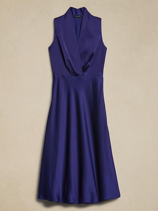 Satin V-Neck Knee-Length Dress Product Image