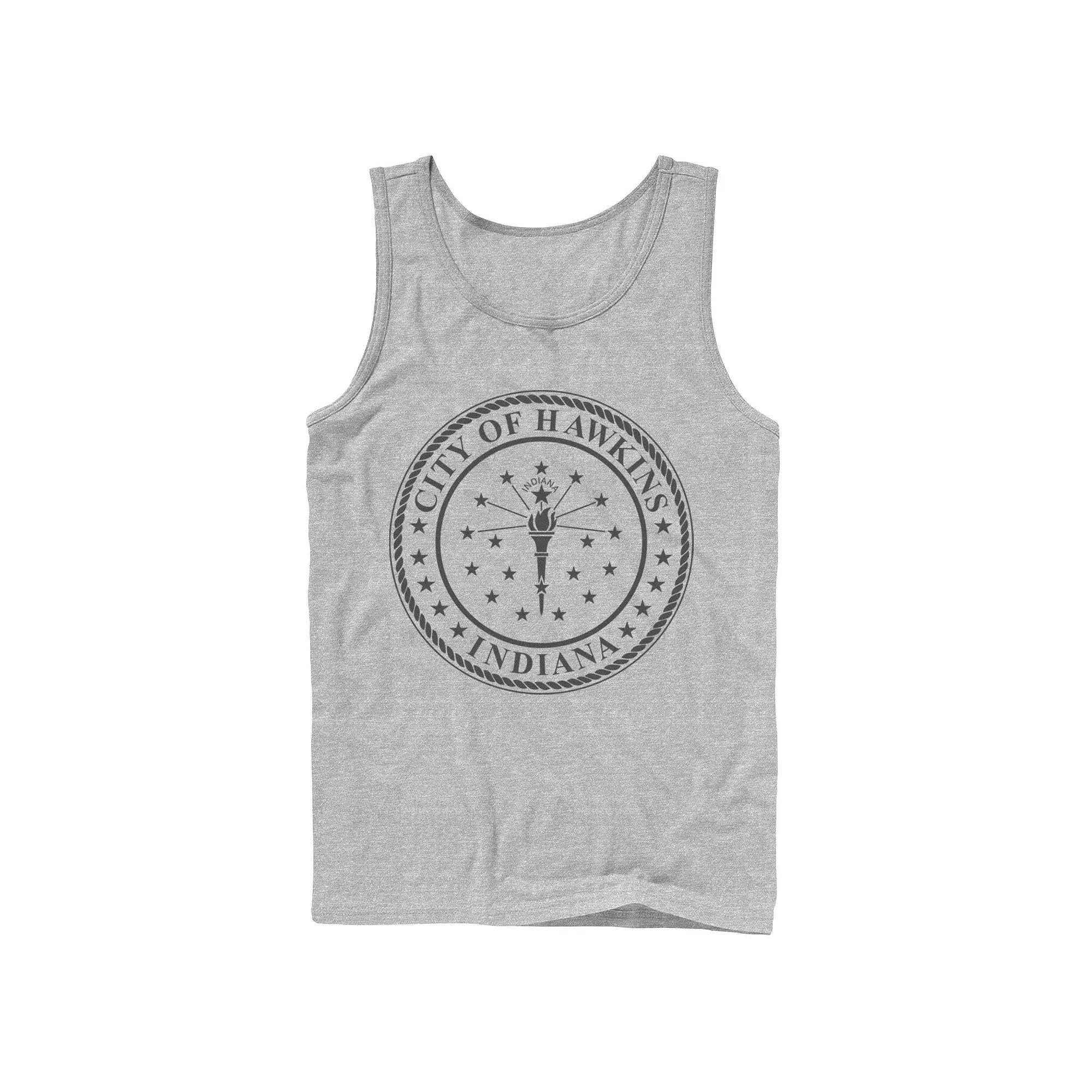 Men's Netflix Stranger Things City Of Hawkins Indiana Seal Tank Top, Size: Large, Athletic Grey Product Image