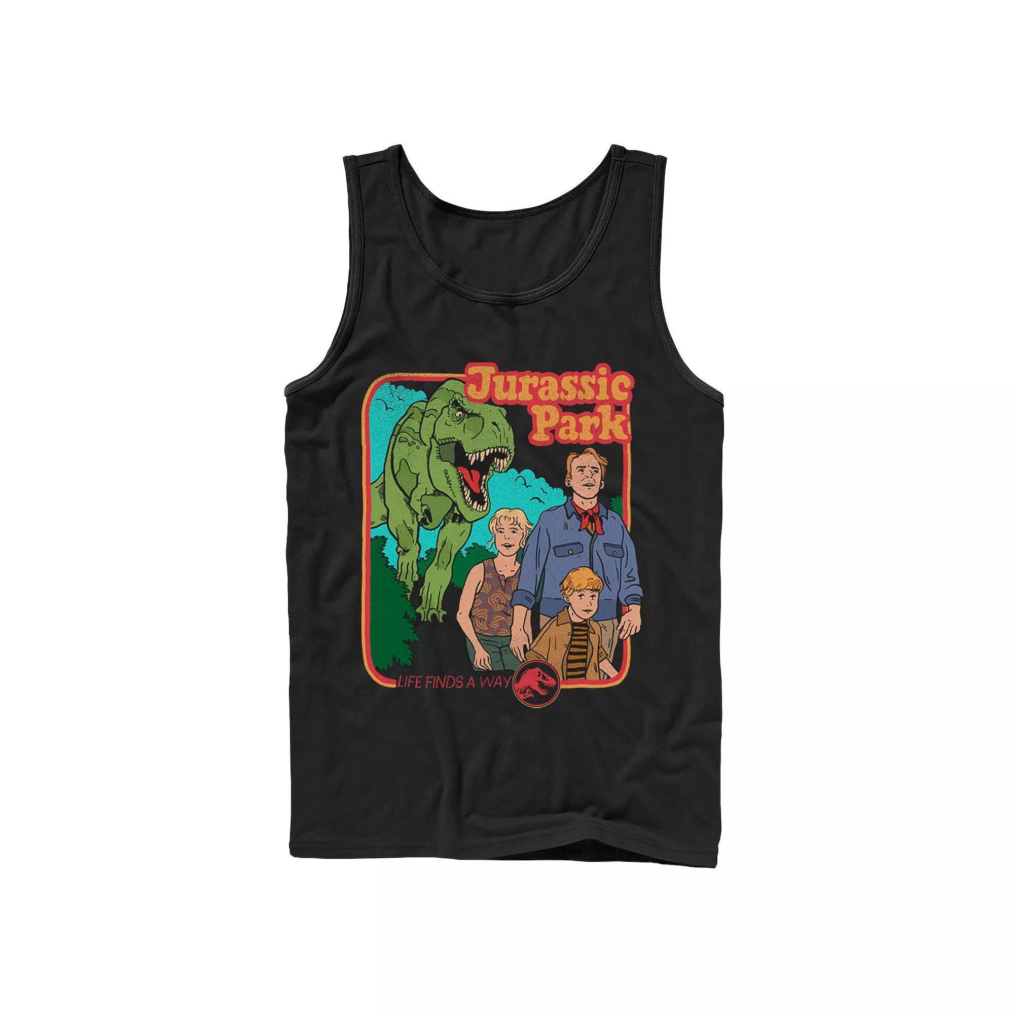 Men's Jurassic Park Vintage Characters Life Finds A Way Tank Top, Size: Large, Black Product Image