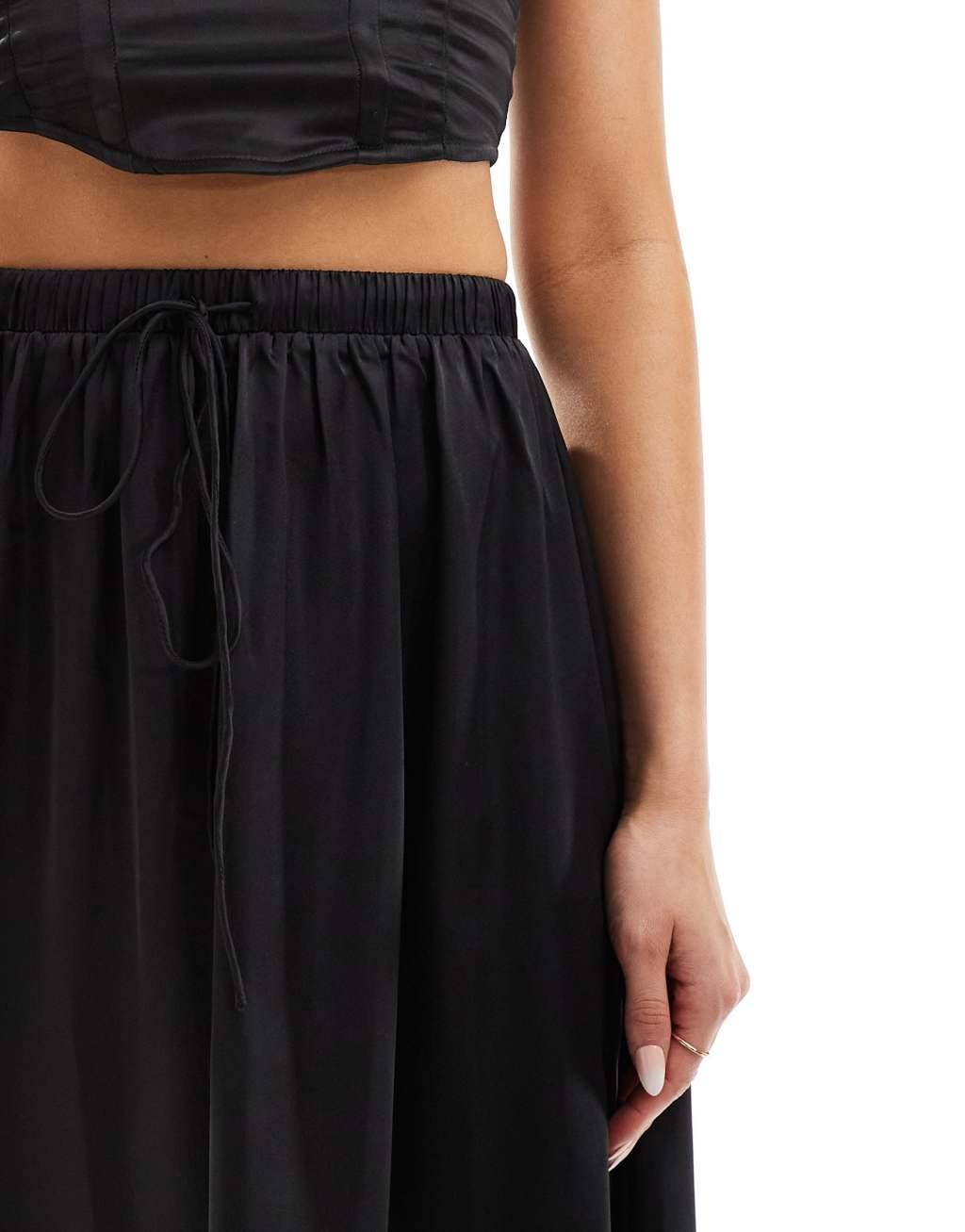 ASOS DESIGN satin full midi skirt in black Product Image