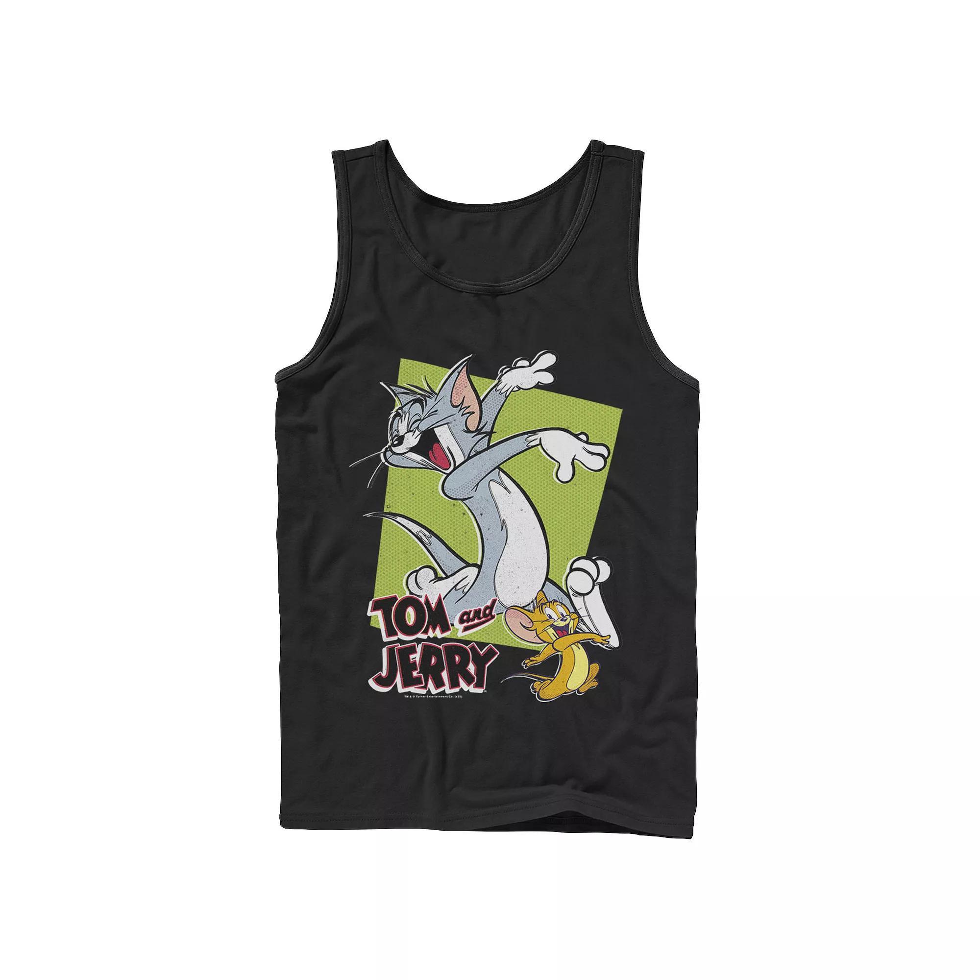 Mens Tom And Jerry Retro Style Green Box Portrait Tank Top, Men's, Size: Large, Black Product Image