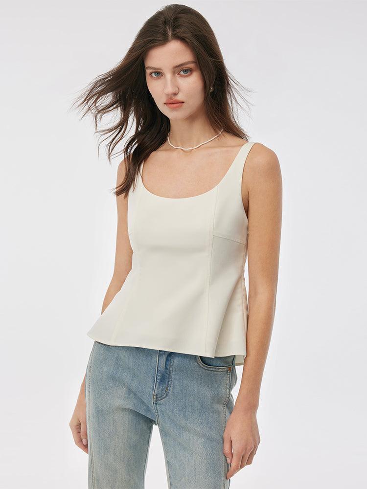 Stretch Scoop Neck Women Peplum Tank Top Product Image