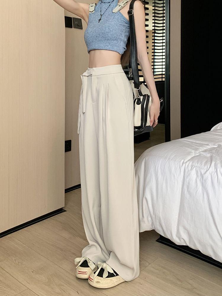 High Rise Plain Wide Leg Suit Pants Product Image