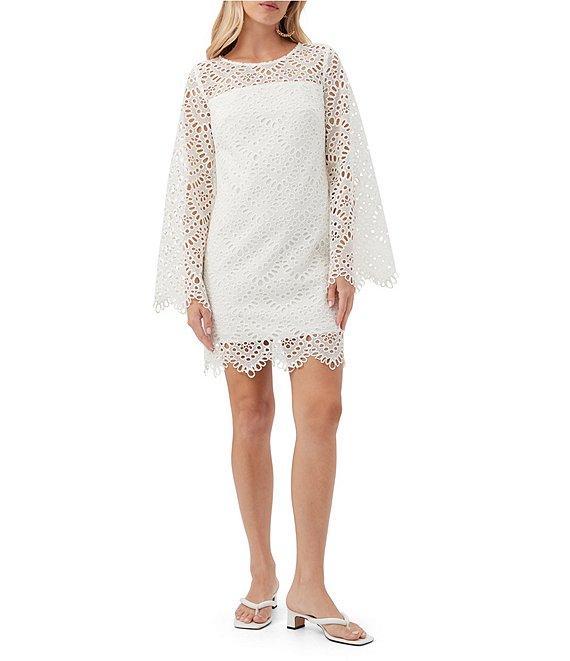 Trina Turk Arles Lerins Lace Round Neck Long Bell Sleeve Dress Product Image
