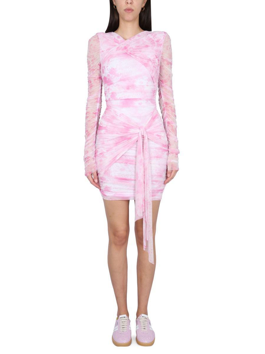 MSGM Stretch Tulle Draped Mini Dress In Pink Product Image
