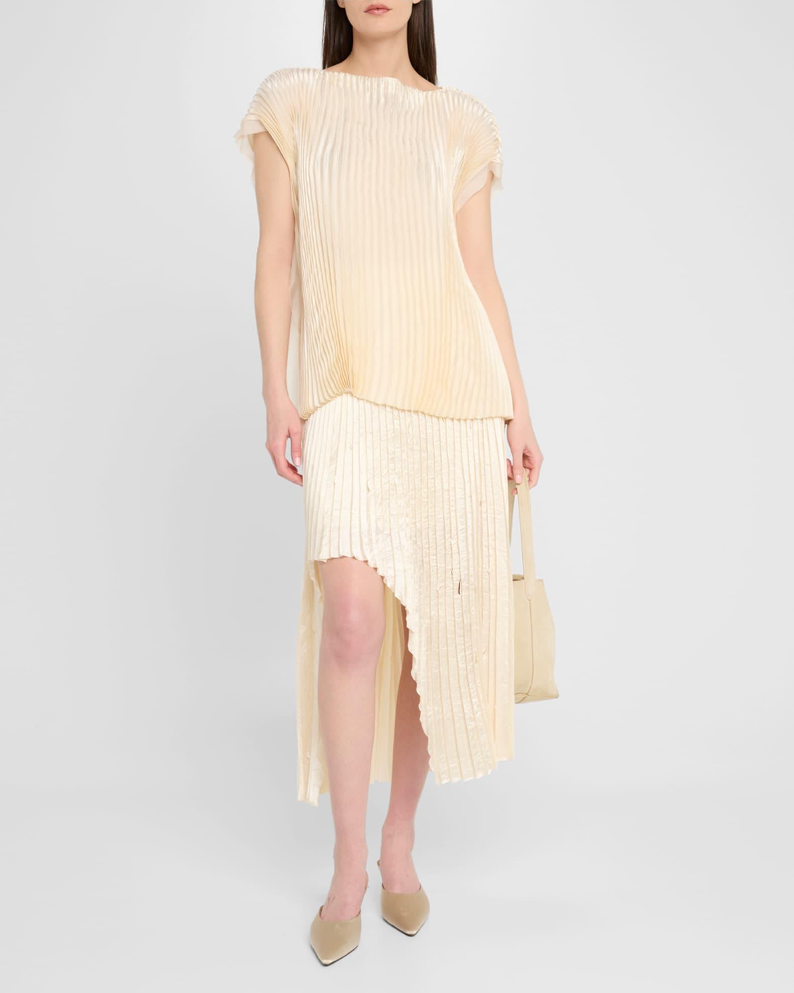 Boatneck Crinkled Satin Pleated Top Product Image