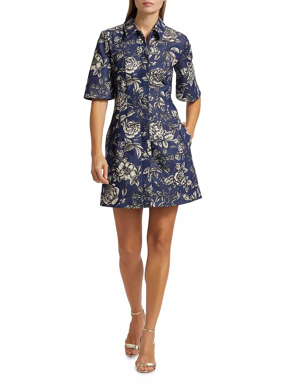 Rose Stretch-Denim Short-Sleeve Minidress Product Image