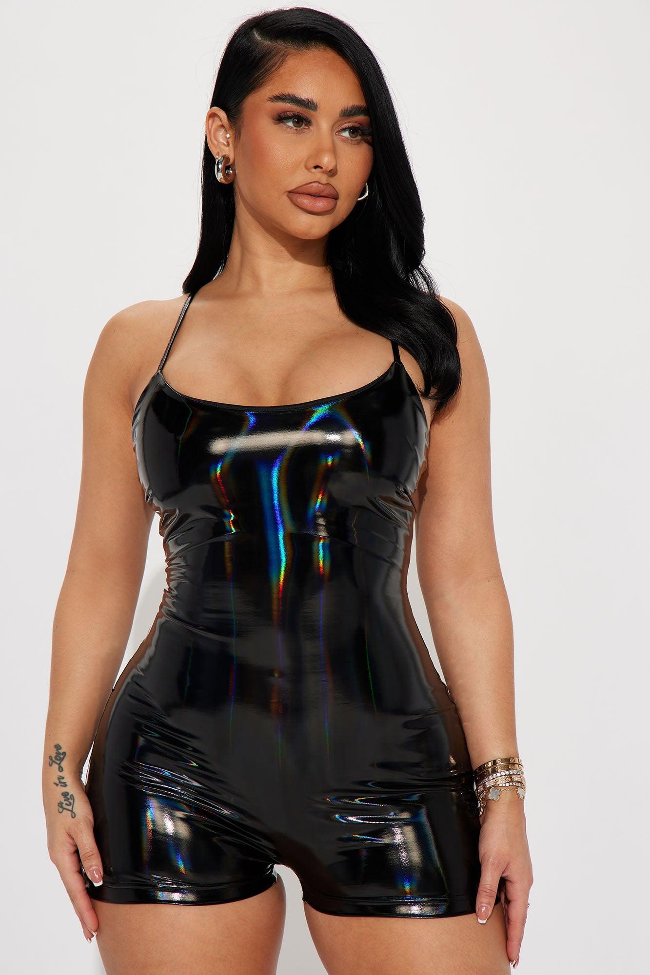 I Call The Shots Holographic Romper - Black Product Image