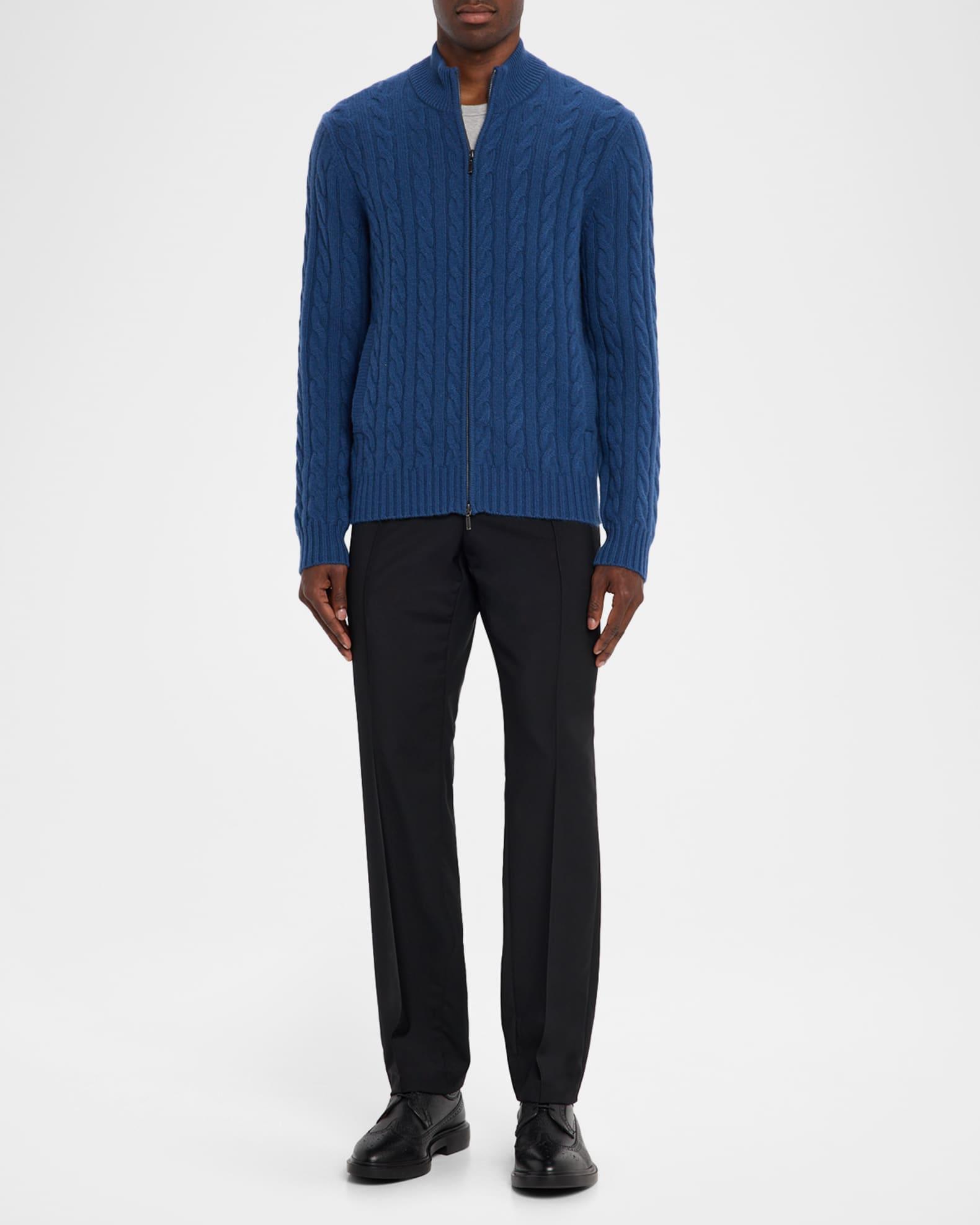 Men's Cashmere Cable Knit Full-Zip Sweater with Pockets Product Image