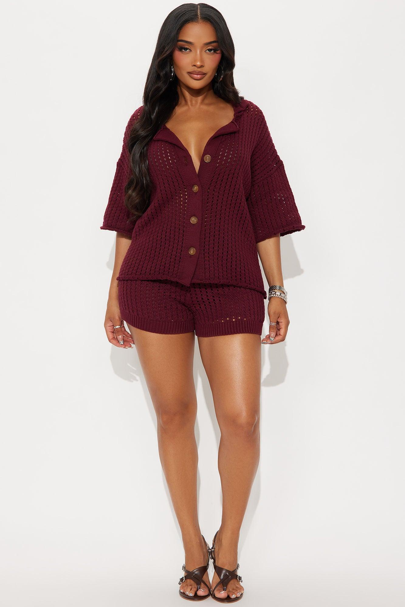 Sandy Crochet Short Set - Burgundy Product Image