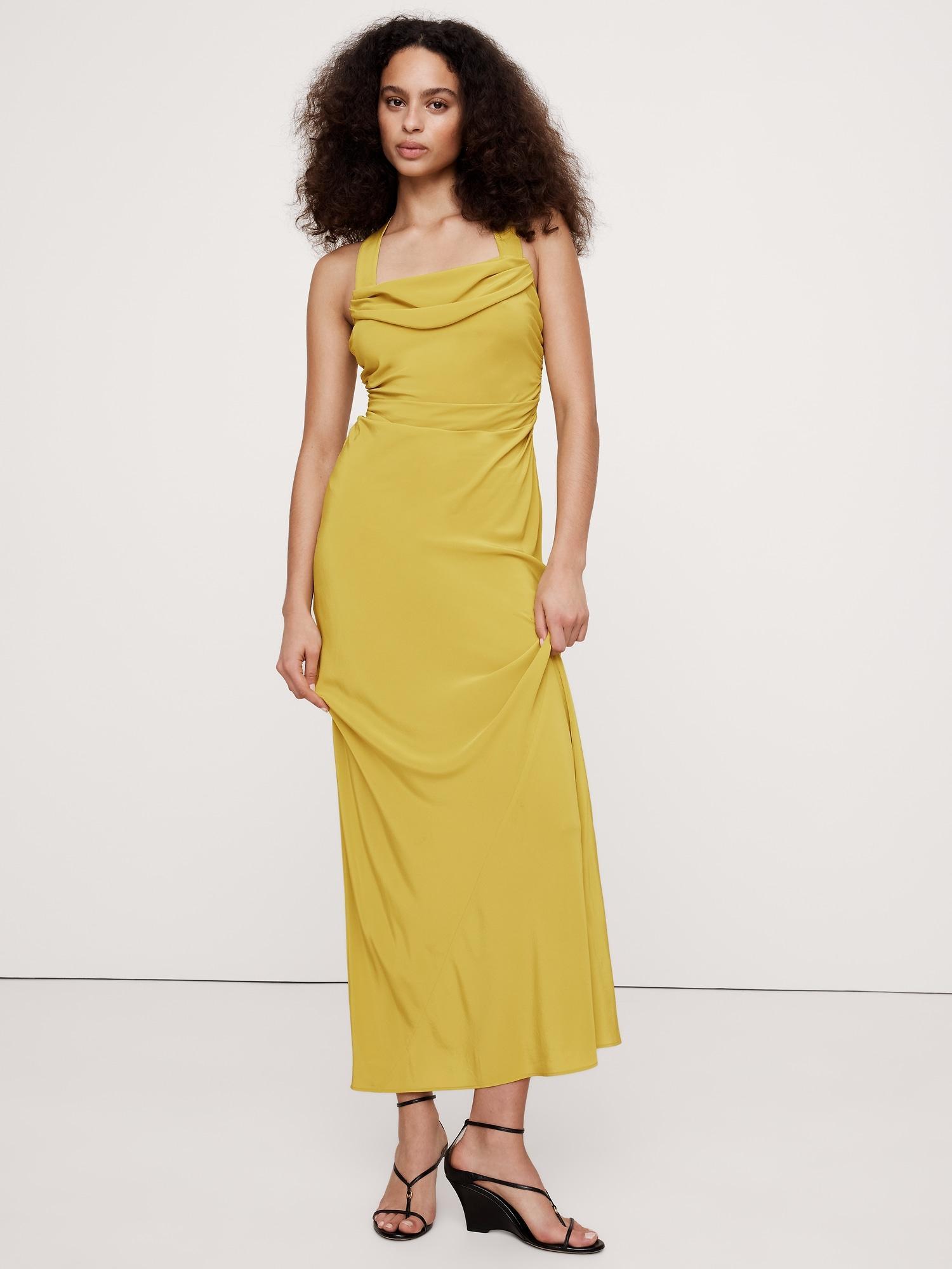 Matte Silk Cowl-Neck Backless Maxi Dress Product Image