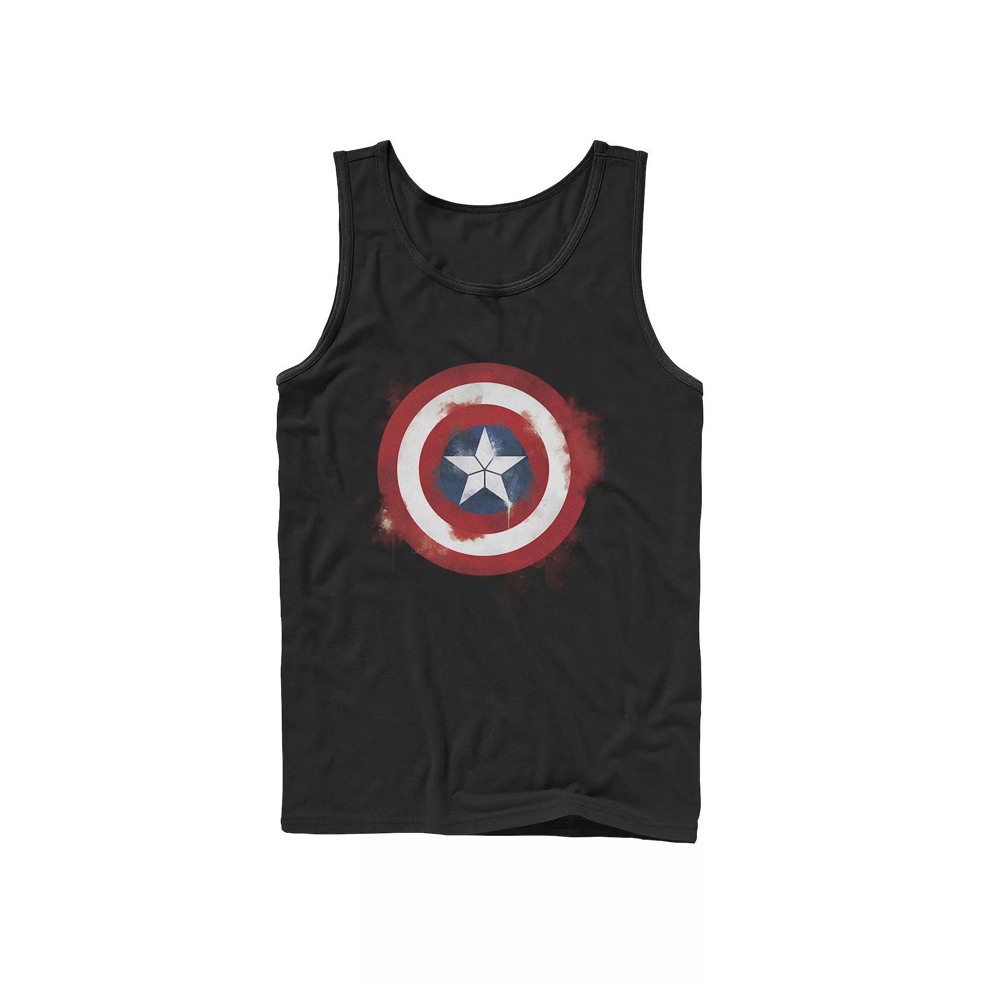 Men's Captain America Smudged Paint Shield Painting Graphic Tank, Size: XL, Black Product Image