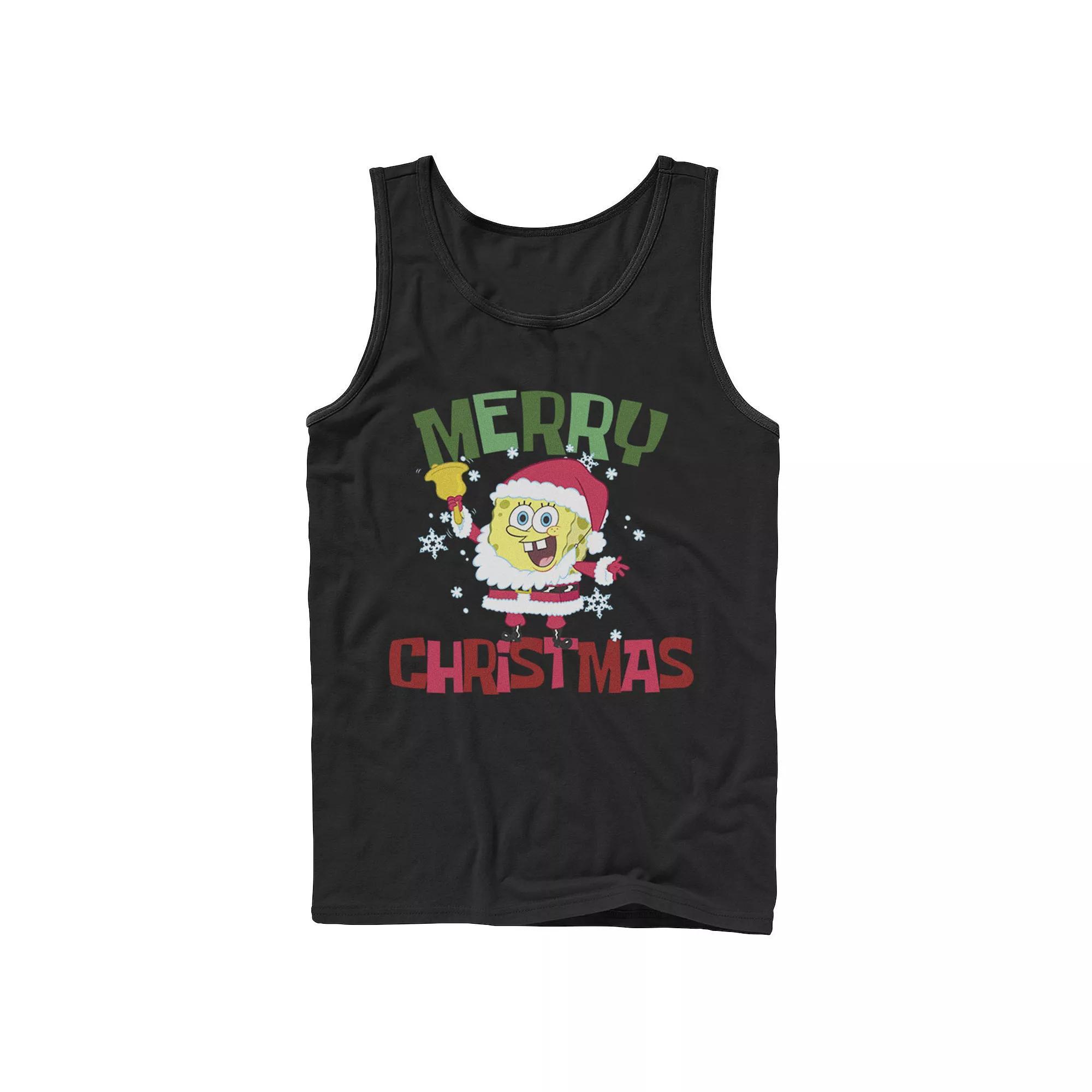 Mens Nickelodeon Spongebob Squarepants Santa Outfit Merry Christmas Graphic Tank Top Blue Product Image