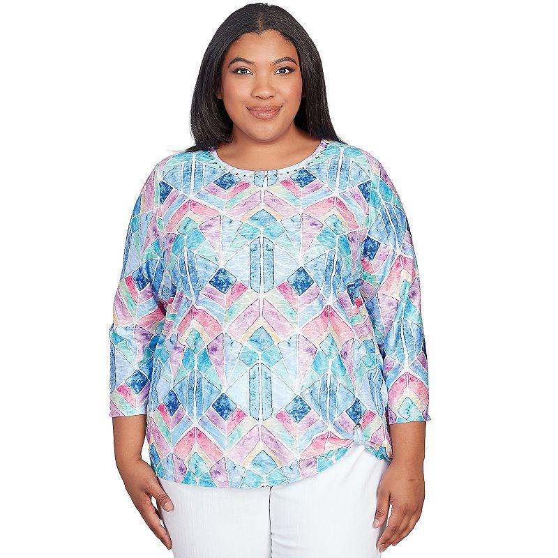 Plus Size Alfred Dunner Stained Glass Grommet Hem Top, Womens Product Image