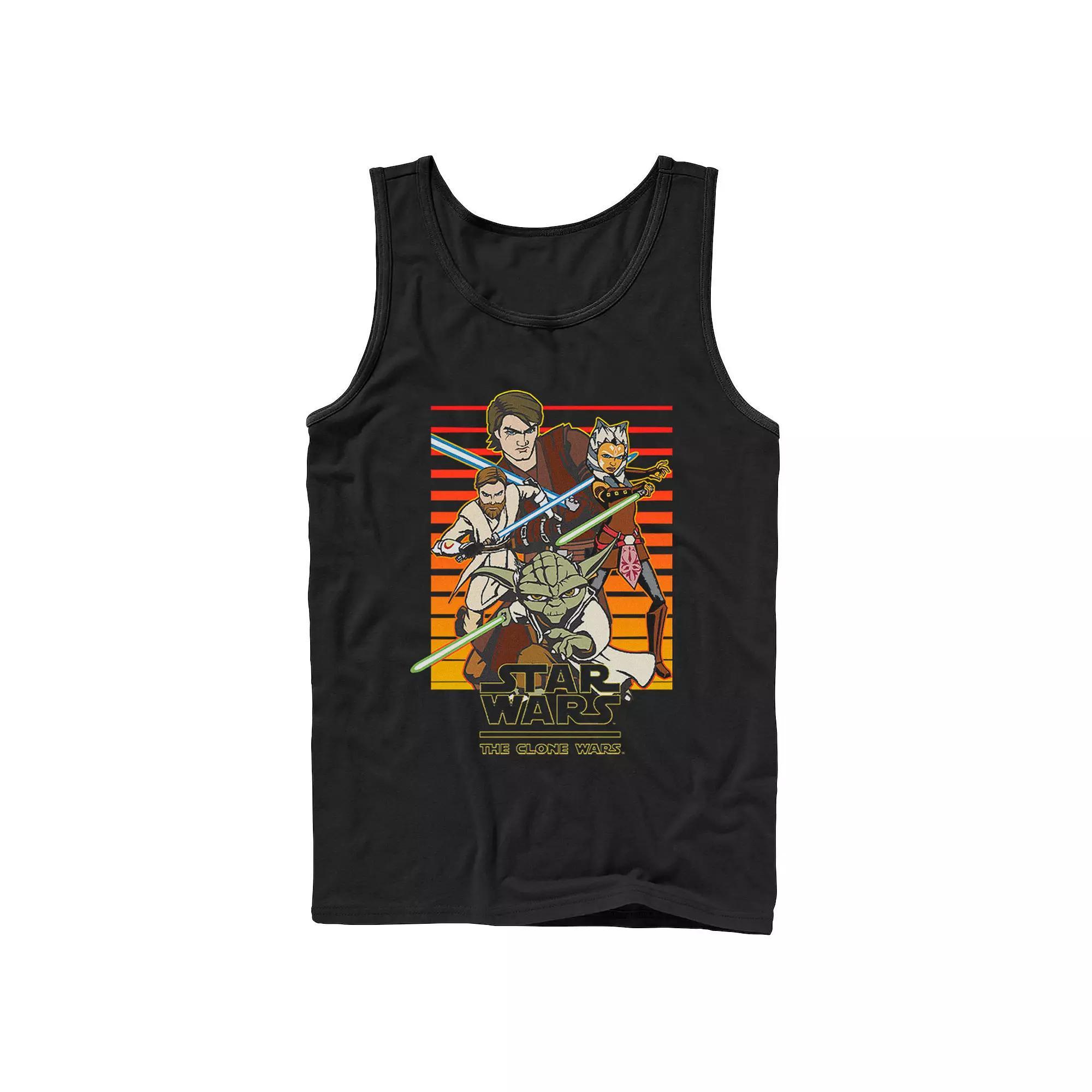 Men's Star Wars: Clone Wars Jedi Group Shot Retro Line Tank Top, Size: Large, Black Product Image