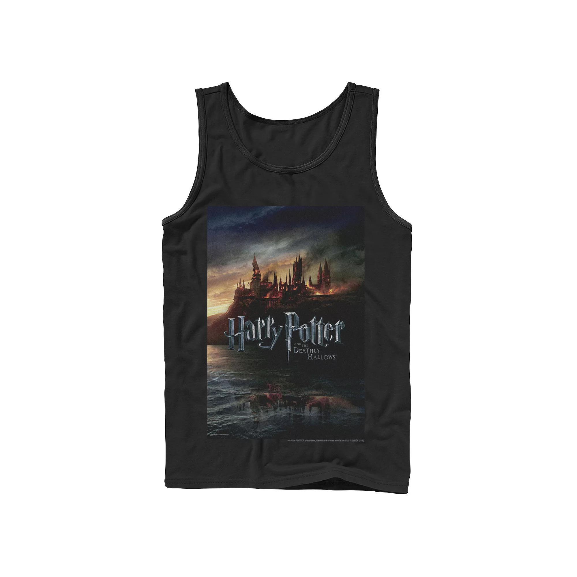 Men's Harry Potter And The Deathly Hallows Hogwarts Poster Graphic Tank Top, Size: Large, Black Product Image