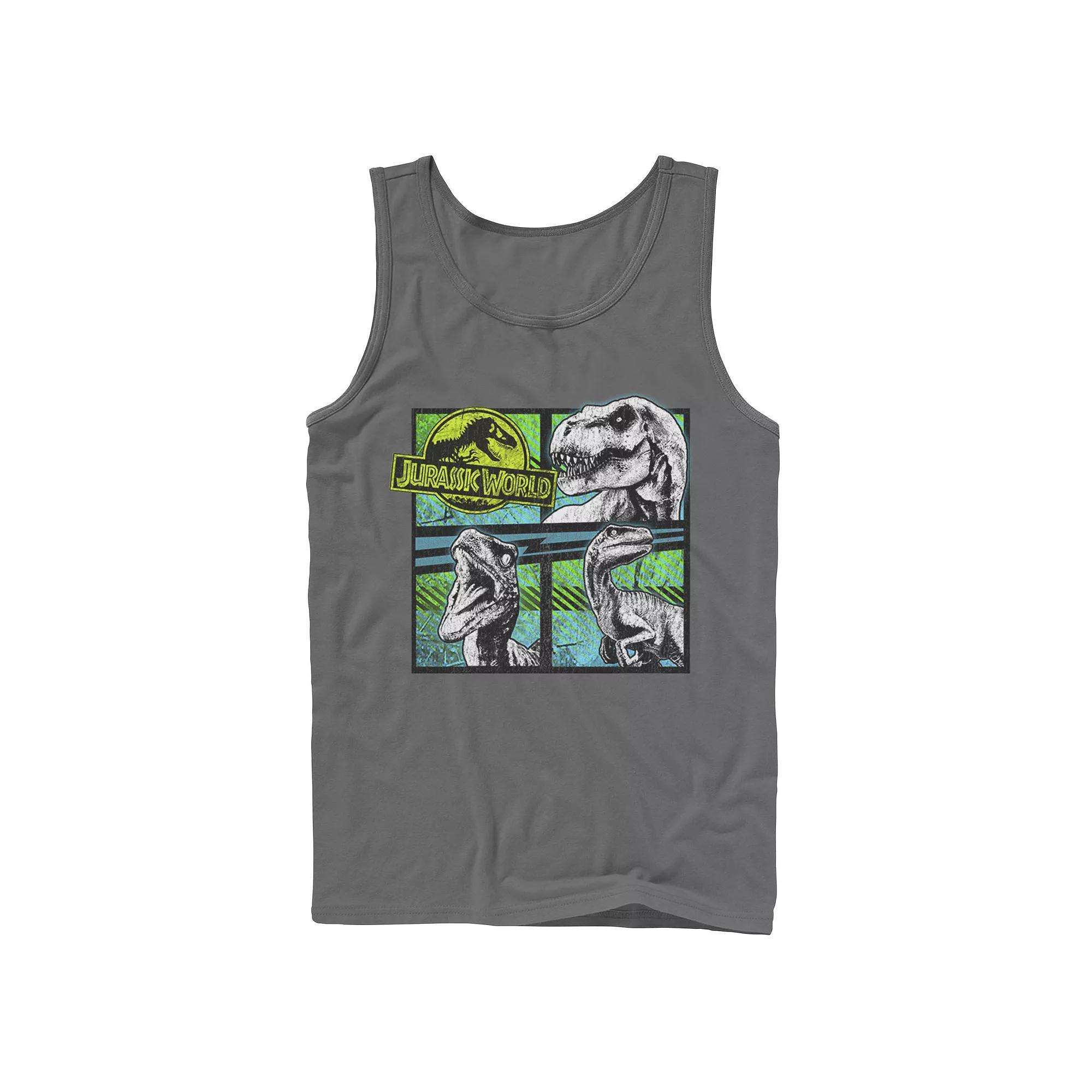 Mens Jurassic World Dinosaurs Group Of 3 Neon Graphic Tank Top Grey Product Image