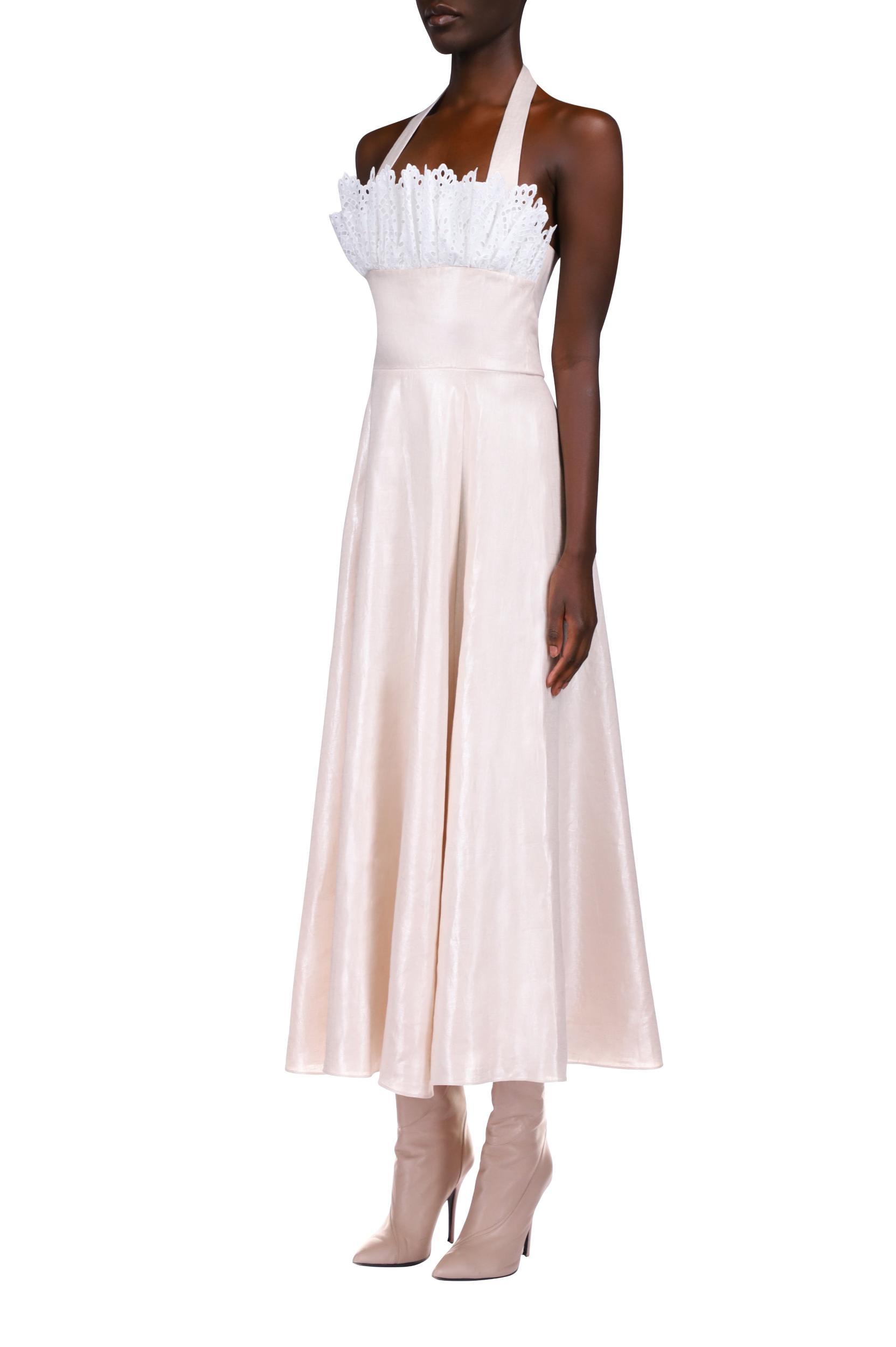 Blush Metallic Linen and Cotton Eyelet Dress Product Image