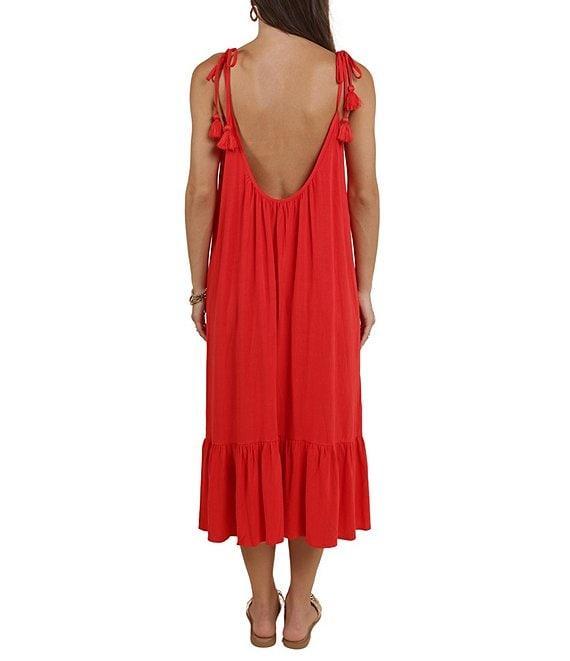 Sadie & Sage Linen Blend Scoop Neck & Back Flowy Tassel Detailed Midi Dress Product Image