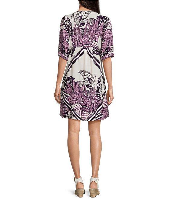 Nurture Petite Size Jacquard Elbow Sleeve V-Neck A-Line Dress Product Image