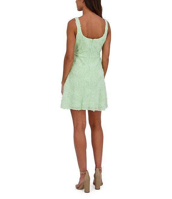 Kensie Soutache 3D Floral Print Square Neck Sleeveless A-Line Mini Dress Product Image