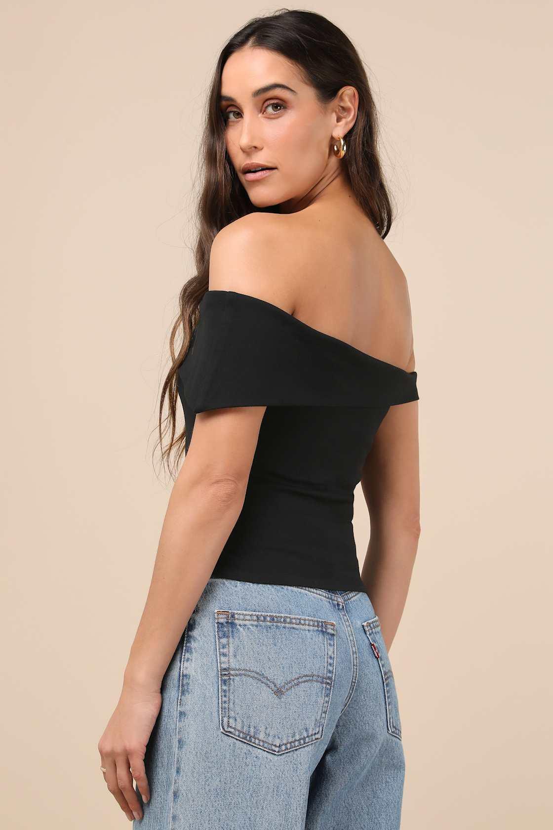 Lorina Black Asymmetrical Off-the-Shoulder Top Product Image