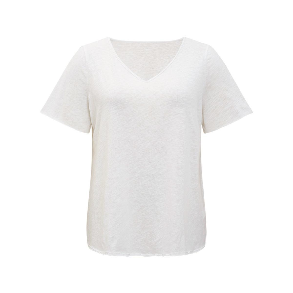Plus Size Solid Slightly Stretchy Heather T-shirt White Women Casual Plain V-neck Dailywear T-shirts BloomChic 12/L Product Image