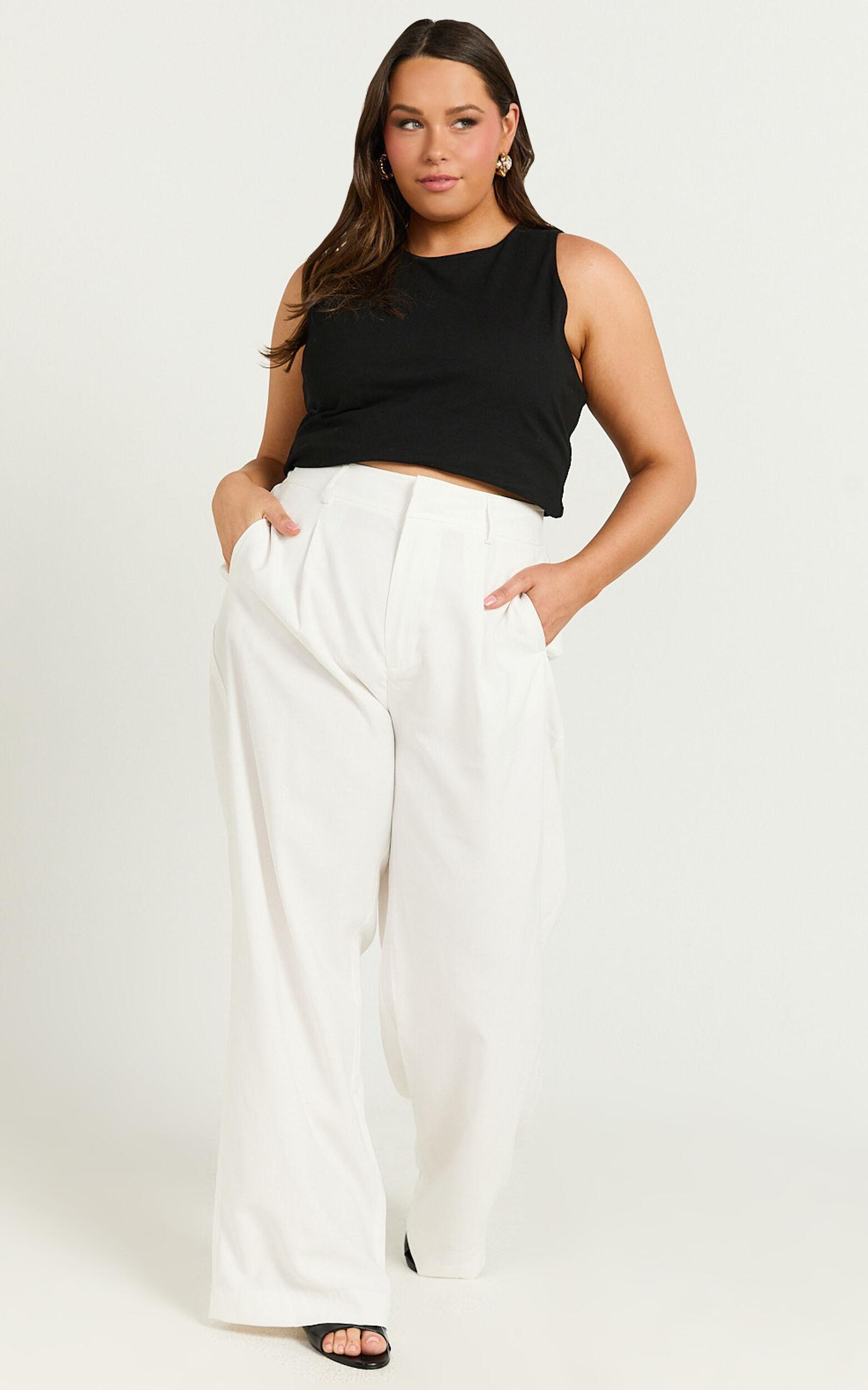 Augustus Pants - High Waisted Wide Leg Tailored Pants in White Product Image