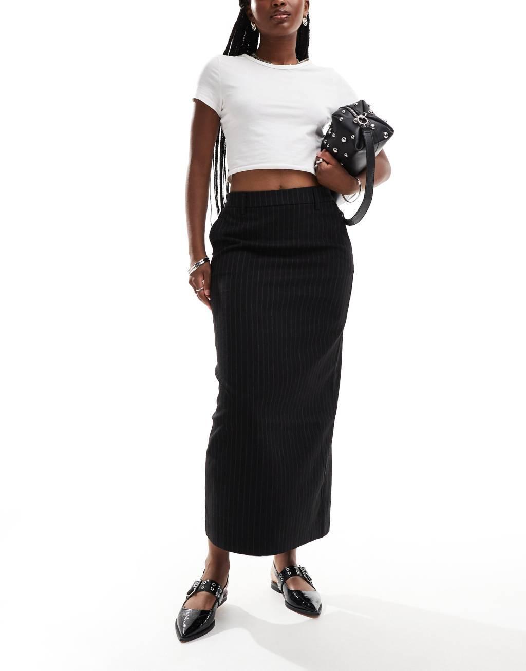 Object tailored ankle length skirt in black pinstripe Product Image