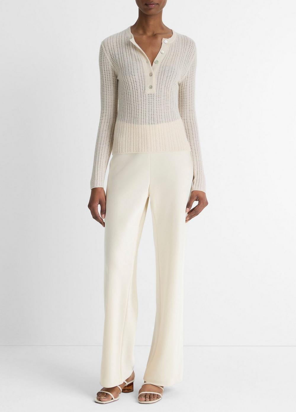 Womens Waffle-Knit Cashmere-Silk Henley Sweater, White Sand, Size S Vince Product Image