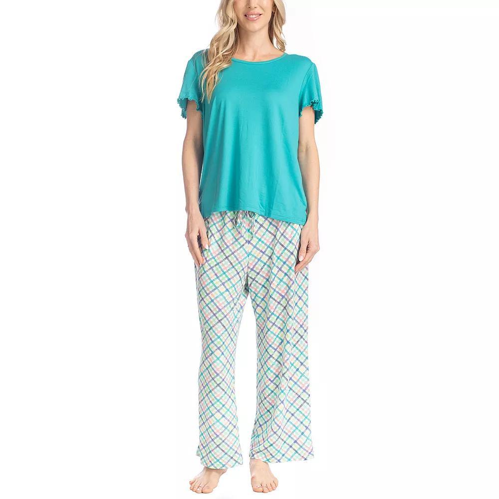 Women's MUK LUKS Artistic Garden Pajama Top & Pajama Pants Set, Size: Medium, Spring Plaid Product Image