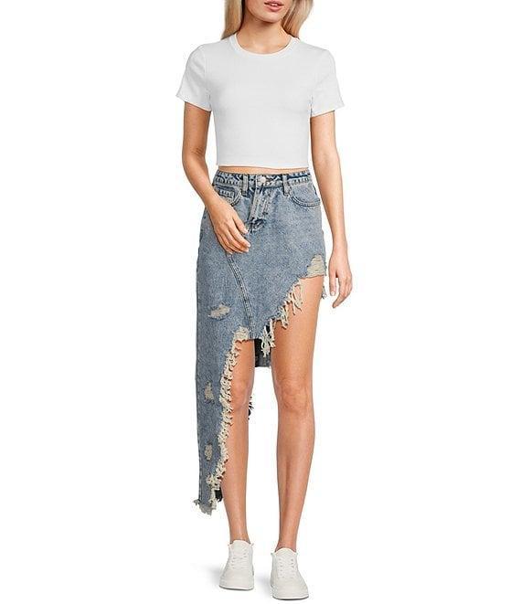 Signature 8 High-Low Fringed Distressed Denim Skirt Product Image