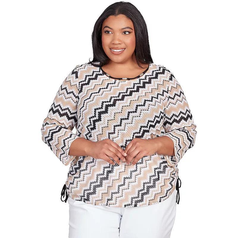 Plus Size Alfred Dunner Shimmering Chevron 3/4 Sleeve Top, Womens Product Image