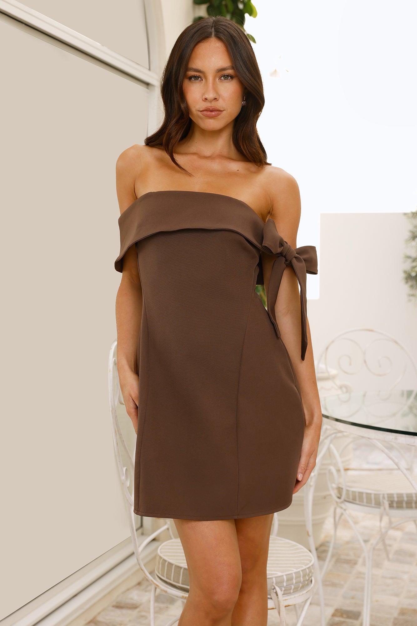 Seashell Dream Off Shoulder Mini Dress Brown Product Image