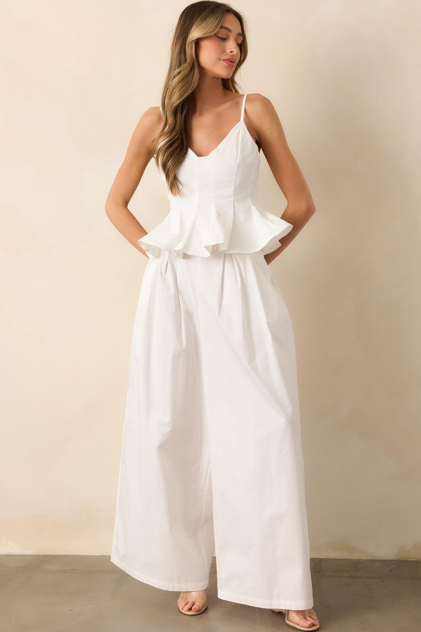 My Only Muse White Sleeveless Peplum Crop Top Product Image