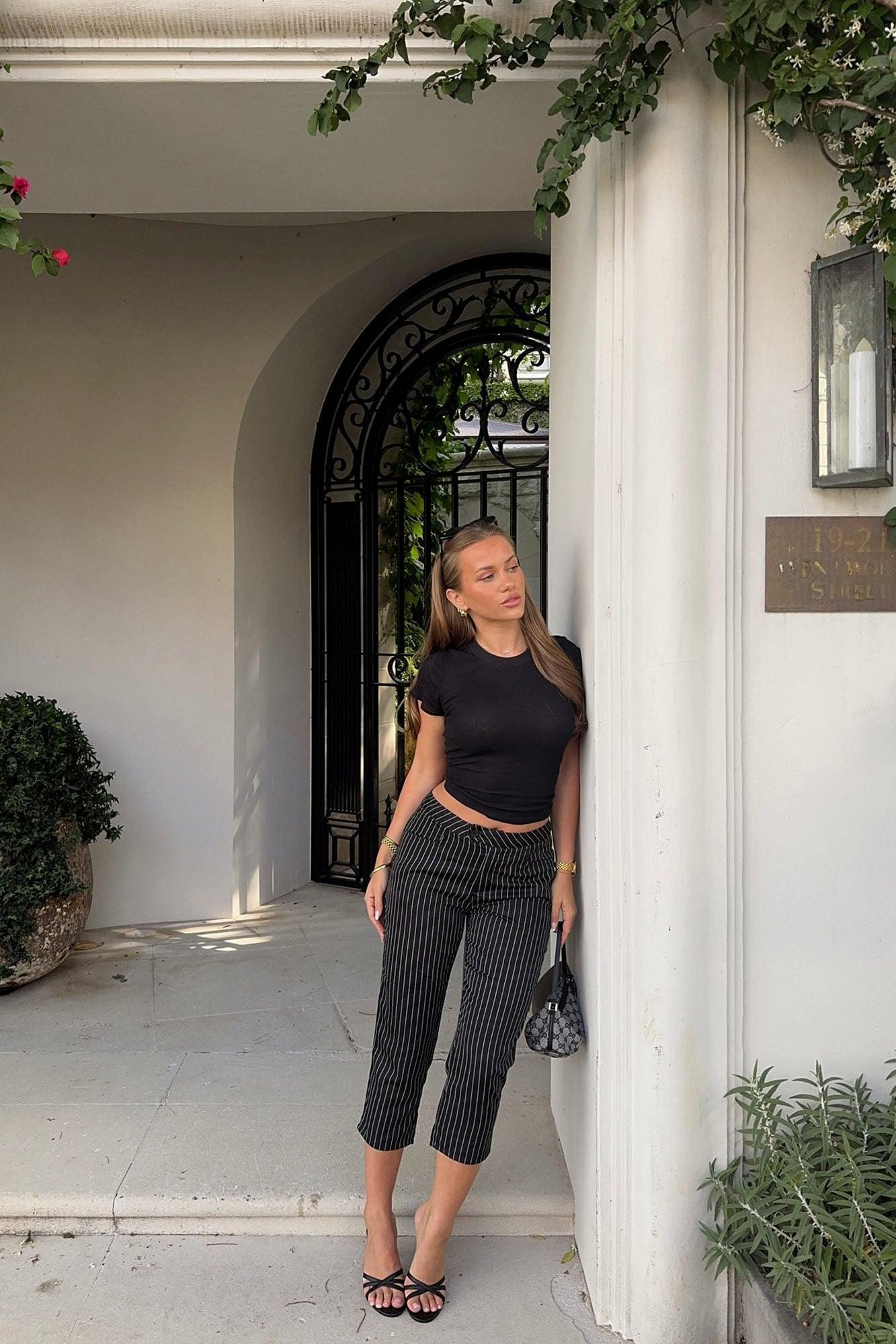 Business As Usual Pinstripe Capri Pant - Black/White Product Image