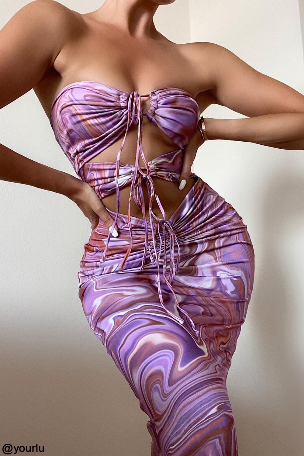 Kasia Purple Swirl Cutout Midi Dress Product Image