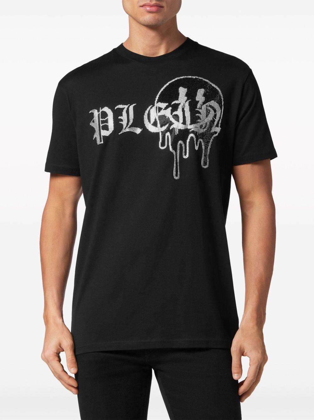 PHILIPP PLEIN Rhinestone-logo Cotton T-shirt In Black Product Image